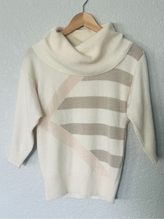 Marisa Christina Sweaters - Marisa Christina Cream Cowl Neck Striped Pullover w lambs wool & angora Vintage